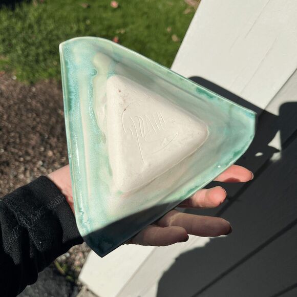 VTG Handmade Studio Pottery Turquoise Bowl & Wall Vase Set Signed - Picture 2 of 9